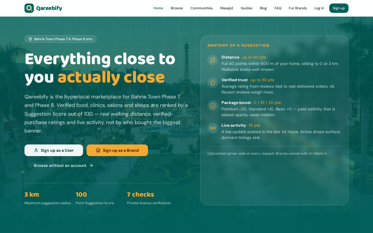 Qareebify website homepage