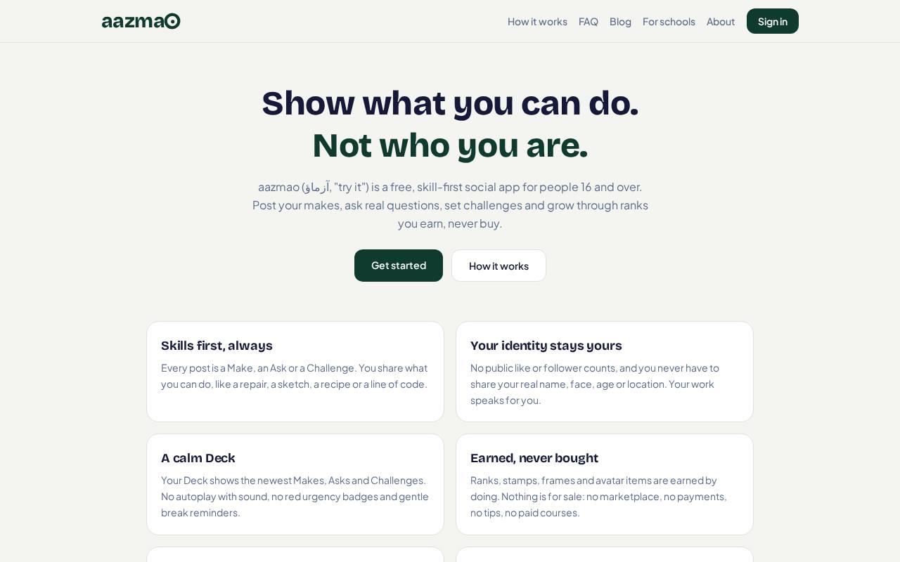 Aazmao website homepage