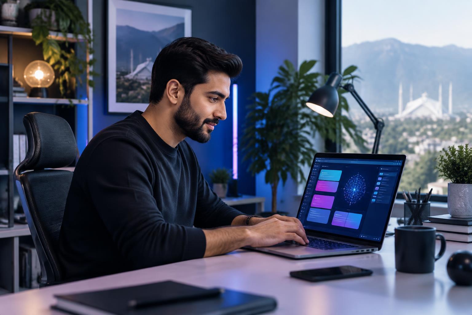 Illustration of a safe AI building workspace